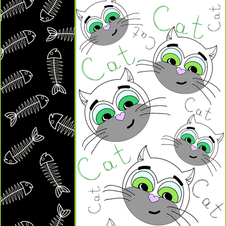seamless black and white pattern with cats illustrationのイラスト素材