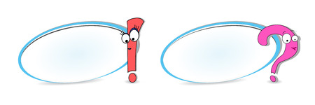 Set of vector banner with question mark and vector banner with exclamation mark. Vector frames for text. Frame for the banner. Cartoon frame for text. Design for school postcards.のイラスト素材