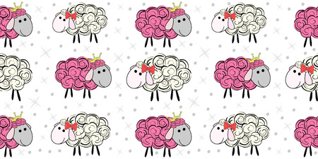 Vector seamless pattern with a sheep. Illustration of a cartoon sheep. Prints for textiles. Substrate for children's wallpaper.のイラスト素材