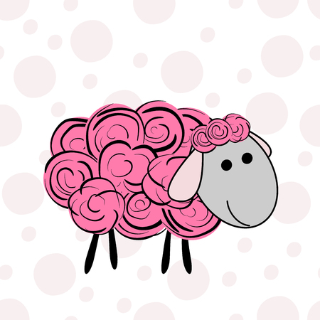 Vector illustration of a cartoon sheep. Prints for textiles. Cute print. T-shirt graphics for kidsのイラスト素材