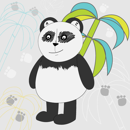 Vector illustration of a panda. Illustration of a cartoon panda on a background with bambooのイラスト素材