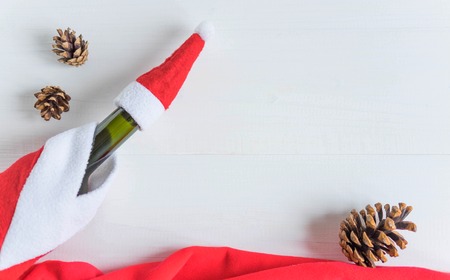 Christmas composition with Christmas tree. The form for the text of the New Year banner on a white wooden background. Collage with branches of natural needles. New Year's compositionの写真素材