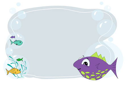 Frame for text with fish cartoon. Childrens frame for text. Vector baby frame for your text. School frame for text.のイラスト素材