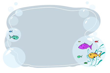 Frame for text with fish cartoon. Childrens frame for text. Vector baby frame for your text. School frame for text.のイラスト素材