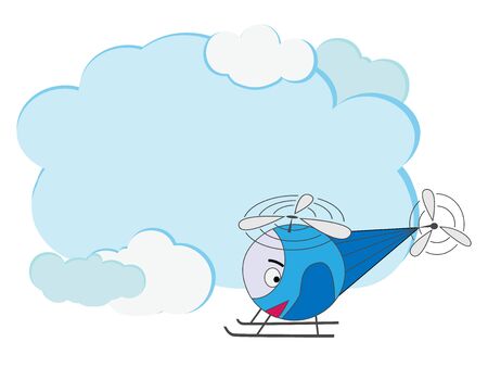 Vector frame for text in the form of clouds with a cartoon helicopter.のイラスト素材
