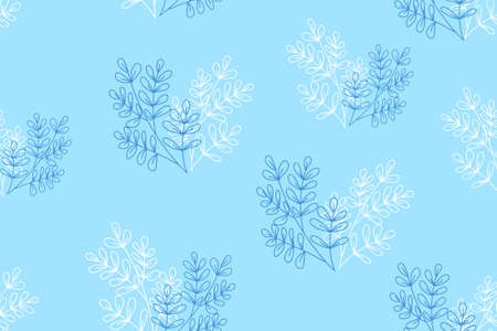 Seamless vector floral pattern. Delicate background with plant leaves on a blue background. Colored background for site, printのイラスト素材