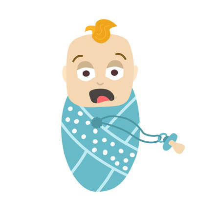 The newborn baby has lost a pacifier and is screaming. Illustration of a cute newborn baby boyのイラスト素材