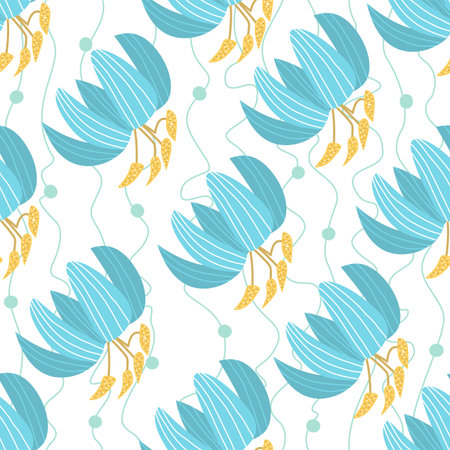 Seamless vector pattern with blue flowers on a white background. Floral pattern for printing on packaging and for wallpaper on the wallのイラスト素材