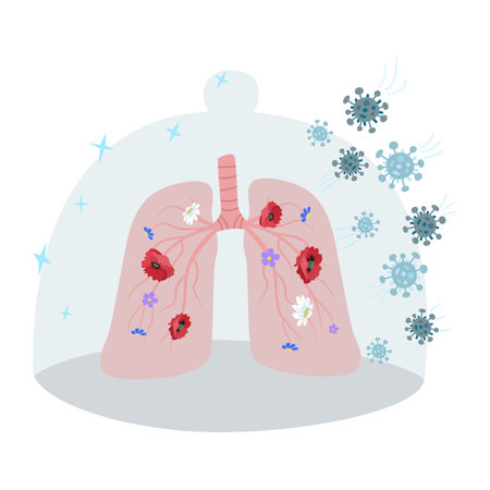 Human lungs. Concept on the theme of healthy lungs in humans. Lungs in flowersのイラスト素材