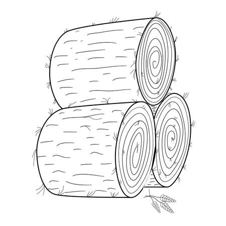 Three round haystacks hand drawn vector illustration. Harvesting hay at a cattle farm sketch sketchのイラスト素材