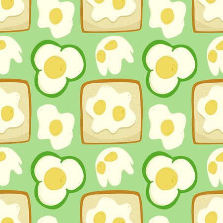 Fried eggs seamless vector pattern. Fashionable retro pattern with scrambled eggs. Fried eggs for breakfast. food patternのイラスト素材