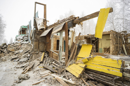Winter day . Demolished the old house.の写真素材