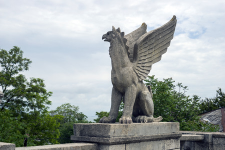 A stone statue of a Griffin in Kerch .Crimea.の写真素材