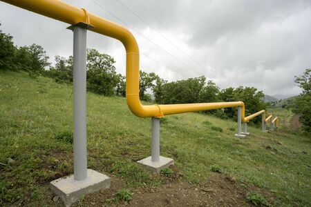 Yellow gas lines in the mountains of Crimea.の写真素材