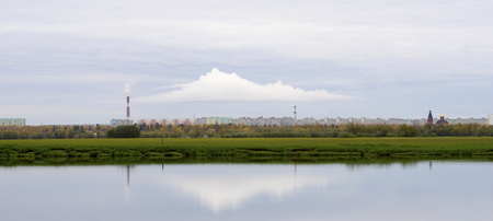 Cloud over city, city skyline with the waterfront. Langepas , Siberia .の写真素材