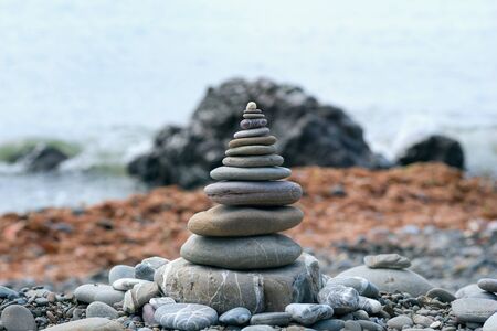 Pyramid from a sea pebble . Crimea ,the Black sea.の写真素材