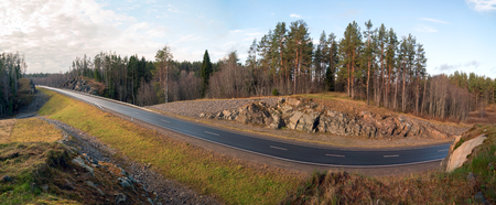 Panoramic view from the mountain along the route A-121 Sortavala in Karelia. Russia.