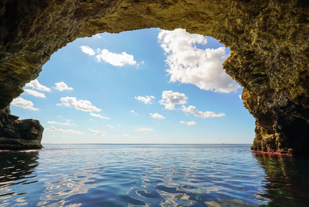 Picturesque coastal caves on the black sea coast . Crimea, Tarkhankut, Russia.の写真素材
