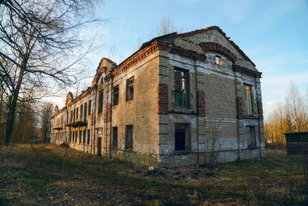 An old abandoned two-story brick building . Vsevolozhsk. Leningrad regionの写真素材