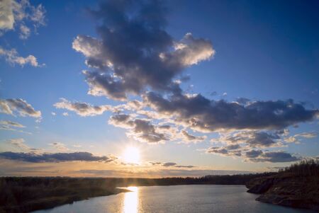 Sunset over the lake in spring. Vsevolozhsk. Leningrad regionの写真素材