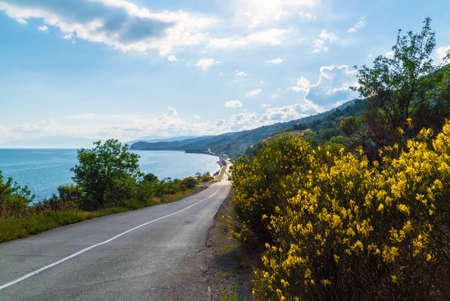 A winding road along the Black Sea coast. Crimea.The village of Morskoyeの写真素材