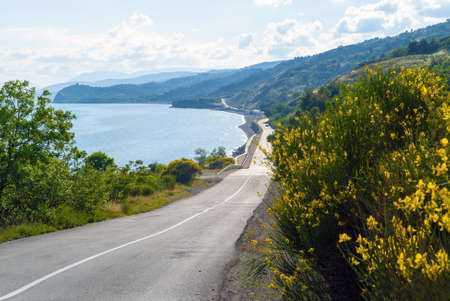 A winding road along the Black Sea coast. Crimea.The village of Morskoyeの写真素材