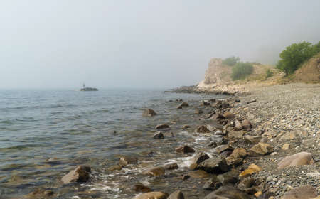 Fog over the sea on a clear day. Crimea. Choban-kuleの写真素材