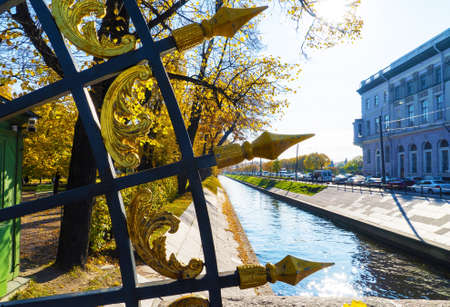 A fragment of the fence of the Summer Garden at the Swan Groove. Saint-Petersburg. Russia.