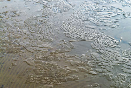 Thin ice on the water of a sand pit in late autumn. Leningrad region, Vsevolozhsk.の写真素材