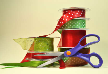 Colorful red and green festive ribbon for Christmas, holidays or special occasion presents 