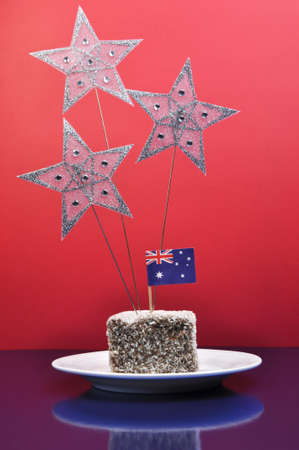 Australia Day January 26 lamington cake with stars and Australian flag の写真素材
