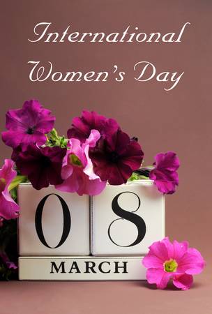 Save the date white block calendar for International Women - vertical の写真素材