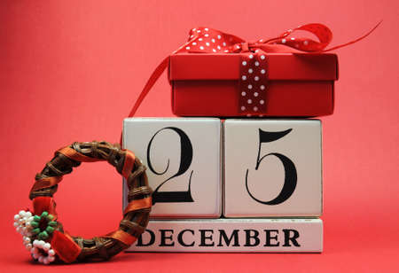 Save the Date for Christmas day with this white wooden blocks calendar for December 25, with a...
