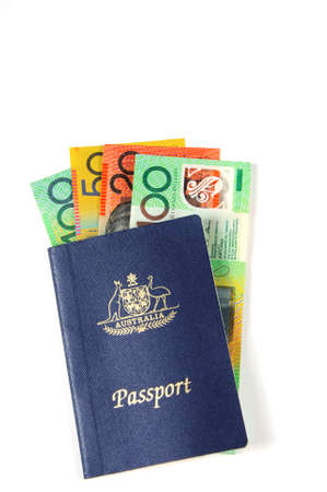 Australian Money with passport for travel concept.の写真素材