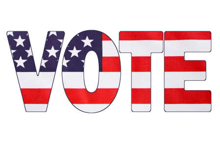 USA 2016 Presidential Election with image of Stars and Stripes in outline of the word, VOTE.の写真素材