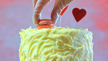 Cake decorating for Mothers Day, Valentines, Wedding or feminine birthday party.の写真素材