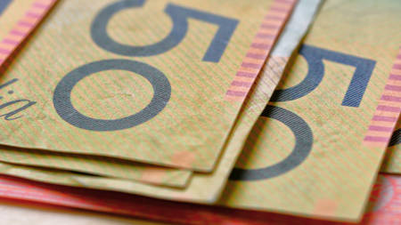 Macro closeup of Australian fifty dollar notes, shallow dof.の写真素材