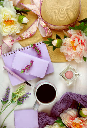 Feminine leisure and relaxation flat lay overhead, sunday morning brunch, Mothers Day, birthday or...