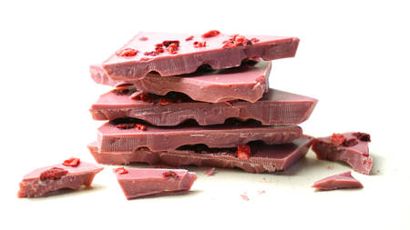 Ruby chocolate stack, made from botanical cocoa bean varieties that have the right attributes to be...