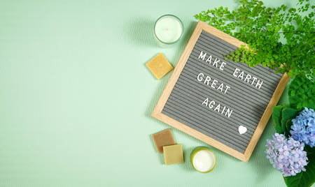 Pro environment concept message and zero waste household products.