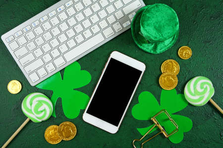 St Patricks Day desktop blog hero header flat lay.の写真素材