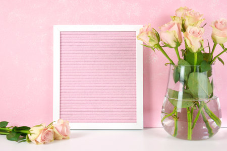 Mother s Day Valentine wedding product mockup styled with blush pink roses.