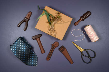 Fathers Day or masculine birthday theme flatlay background.の写真素材