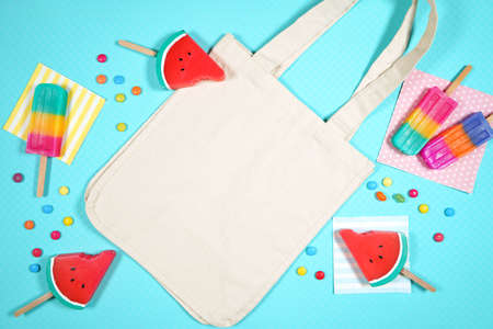 Summer beach vacation theme flatlay blank mockup.