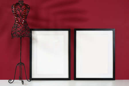 On trend shadow photography frame mockup with new season colors.の写真素材