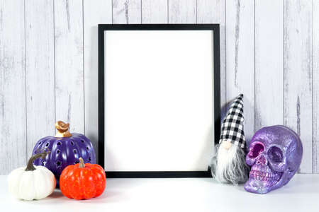 Halloween Farmhouse trick or treat product mockup with skull gnome and pumpkins.