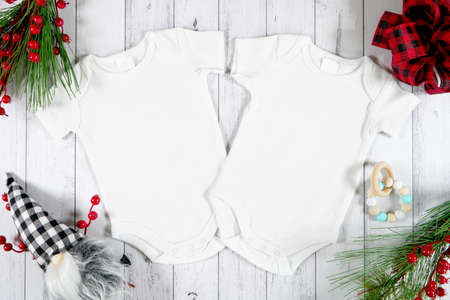 Christmas Farmhouse style product mockup with red plaid bow gift and gnomes.