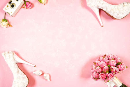 Wedding theme styled framed border backdrop background.の写真素材