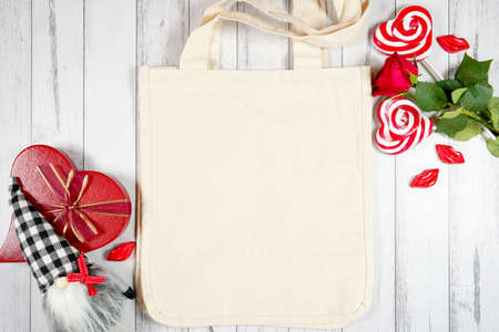 Valentines Day product mockup with farmhouse theme on white wood background.