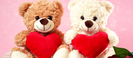 Happy Valentines Day Teddy Bears With Love Heartsの写真素材